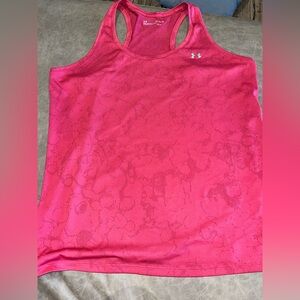 Under Armour Sz XL HeatGear Loose Racerback Tech Marble Tank Top Light Pink Red
